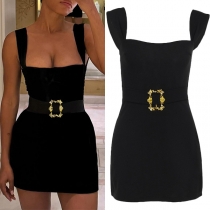 Snygg Bodycon-klänning med fyrkantig hals och skärp