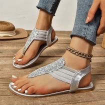 Mode Bling-bling Thong Slingback Silver Platta Sandaler