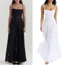 Sexig jacquard maxiklänning med fyrkantig hals och snörning bak för fest