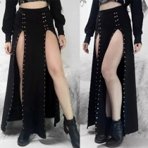Punk Style Eyelet Slit Långkjol
