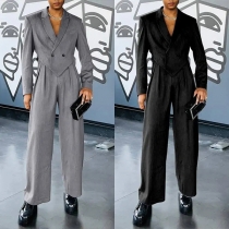 Elegant tvådelat kostymset för män med asymmetrisk crop blazer och raka byxor
