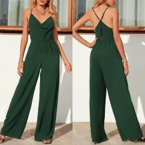 Draperad halslinje Rygglös Cami Jumpsuit med vida ben