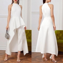 Trendig Halterneck ärmlös oregelbunden fåll Falsk tvådelad Jumpsuit