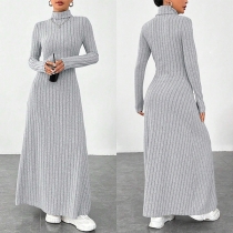 Fashion turtleneck långärmad ribbad maxiklänning