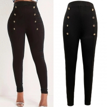 Dubbelknäppt Mode Skinny-byxor med hög midja