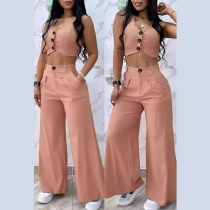 Mode set i två delar består av Crop Top och byxor med vida ben
