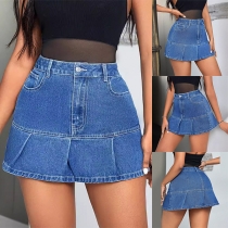 Mode med volangkant Vintage tvättad jeanskjol