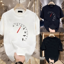 Modern stil tryckt crewneck kortärmad herrskjorta