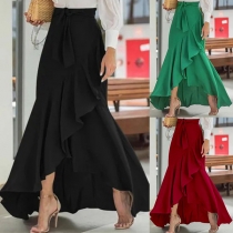 Elegant självknytande höghus volang asymmetrisk Maxi-kjol