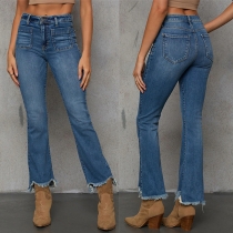 Mode Patch-fickor Mellanhöjd Fray Fåll Vintage tvättade jeans