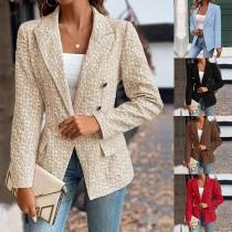 Mode Jacquard Dubbelknäppt Notch Krage Långärmad Kavaj
