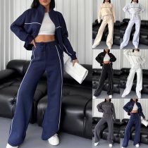 Street Fashion Randig Tryckt Sportig Tvådelad Set Innehåller Jacka och Träningsbyxor