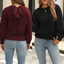 Bling-Bling Mode Crewneck Långärmad Tröja med Ryggrosett