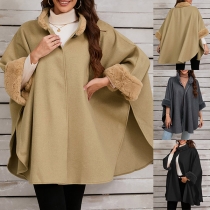 Ärm Cape Poncho med plysch, skarvad armbåge och sido slits för kvinnor