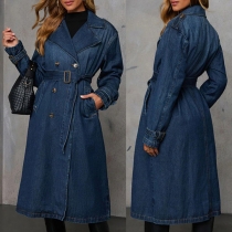 Lapel långärmad jeansjacka med bälte detaljer