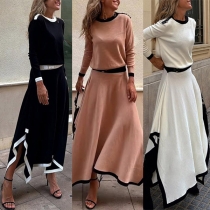 Tvådelat Set i Kontrastfärger med Crop Top och Oregelbunden Kjol