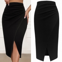 Elegant Högmidjad Bodycon Kjol med Framslits