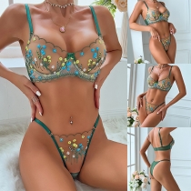 Sexig blommigt broderat tvådelat underklädesset