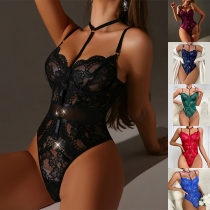 Sexig Spets Bodysuit med O-ring och Halterneck