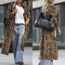 Streetstyle Leopardmönstrad Jacka med Ståkrage och Långa Puffärmar