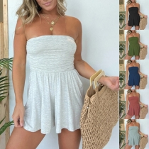 Sexig Enfärgad Axelbandslös Jumpsuit