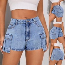 Gatustil Sidoficka Vintage-tvättade jeansshorts