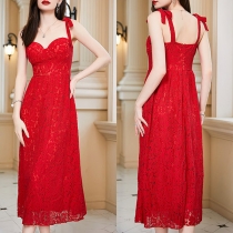 Elegant Sweetheart Neckline Self-tie axelrem Backless Lace Dress