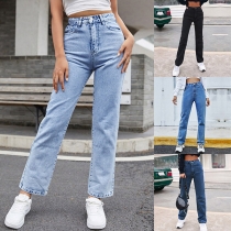 Höga raka gammaltvättade jeans