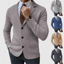 Långärmad Slim-fit Blazer för män med Casual Enfärgad Design och Fickor