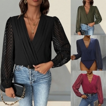 Modeblick Split långärmad plisserad V-ringad bodysuit