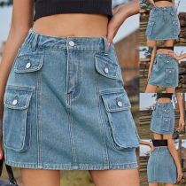Jeanskjol med sidofickor i vintage tvätt
