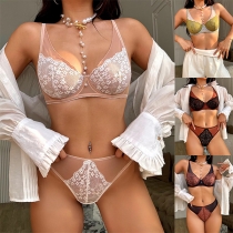 Sexiga Spetsar Slitsade Kontrastfärg Tvådelat Lingerie Set