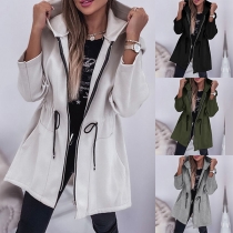 Fashion Long Sleeve Drawstring Waist Hooded  Jacket for Women