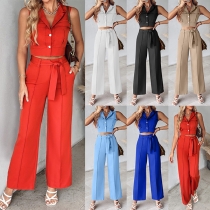 Tvådelat set från Fashiona med ärmlös crop top och raka byxor