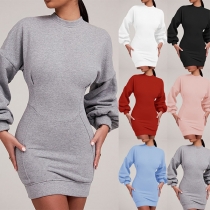 Crew Neck långärmad Bodycon Klänning