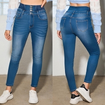 Högmidjade skinny jeans med resår i midjan och vintage-tvätt