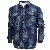 Långärmad vintage tie-dye blus med ståkrage och lappfickor för män