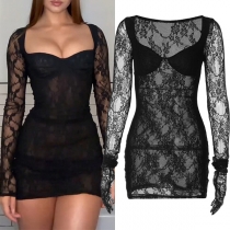 Elegant Sweetheart Neckline långärmad spets Bodycon Klänning