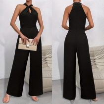 Halterneck ärmlös jumpsuit med rak skärning