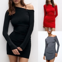 Sexig axelbandslös långärmad Bodycon-klänning