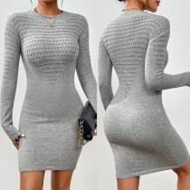 Fashion Utskuren Rund Hals Långärmad Bodycon Klänning