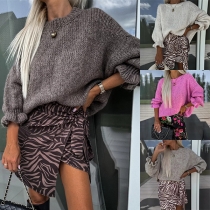 Stickad Batwing Långärmad Tröja med Rund Hals