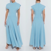 Elegant ärmlös Maxi Party Dress med Mock Neck i enfärgad design