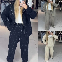 Streetwear Strass Sportigt set i två delar med huvjacka och dragskobyxor