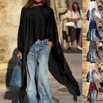 Street Style Rundhals Batwing Ärmel Asymmetrisches Saum Shirt