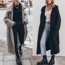 Långärmad Stickad Casual Stora Krage Longline Cardigan