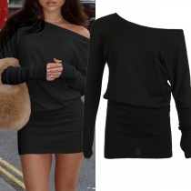 Sexig Asymmetrisk Axel Långärmad Bodycon Klänning