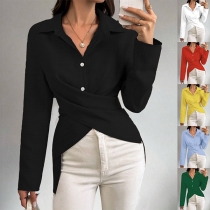 Polo Fashion V-ringad Långärmad Knapp Cross High-low Ärm Shirt