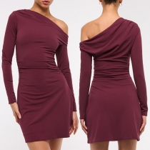 Sexig Asymmetrisk Axel Långärmad Bodycon Klänning