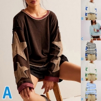 Modern Streetwear Kontrastfärgad Stjärndesign Långärmad Skjorta